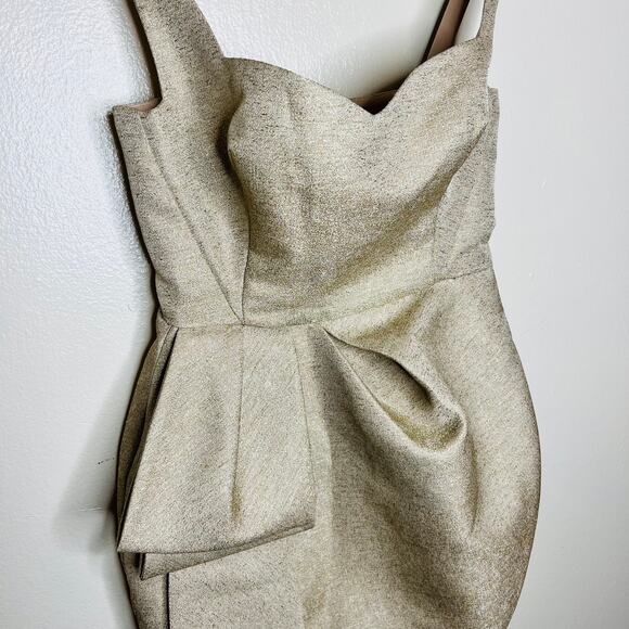 NEW Lane JT Lamae Dress SMALL Mini Gold Metallic Party Cocktail Bow Avant Garde - Picture 5 of 7